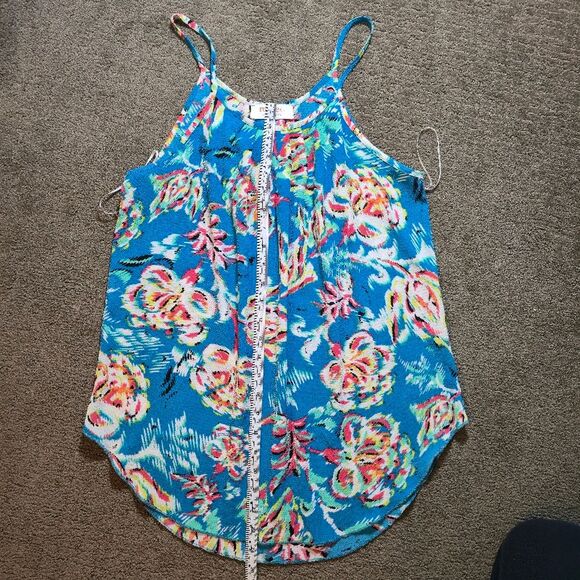 EUC Renee C. Galia Cami Tank Top Floral Blue Sleeveless Women's Large Flowy - Picture 4 of 7